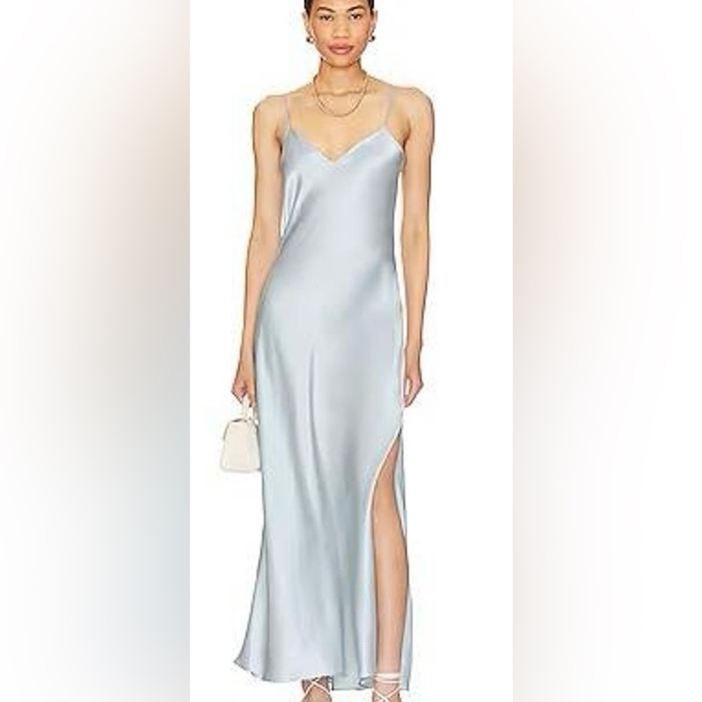 DANNIJO Light Blue Satin Midi Dress